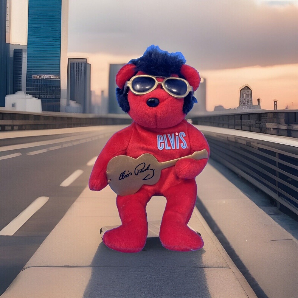 Ty Heartbear Hotel Elvis Presley Plush Guitar Sunglasses 2009 Red Bear Toy Gift